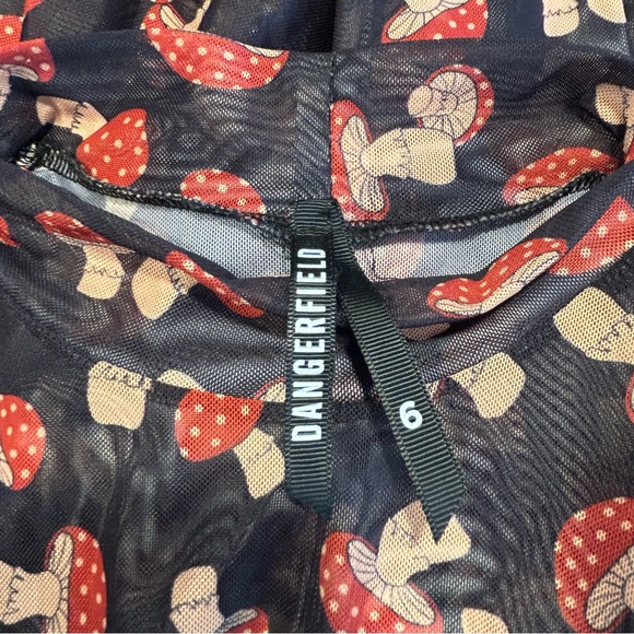 Dangerfield Sheer Black Mesh Mushroom Print Unique Alt Goth Mock Neck Dress 6 - Picture 9 of 11